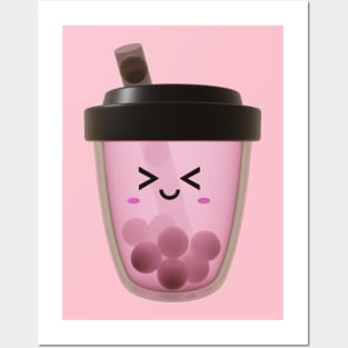 Cute strawberry boba tea Posters and Art